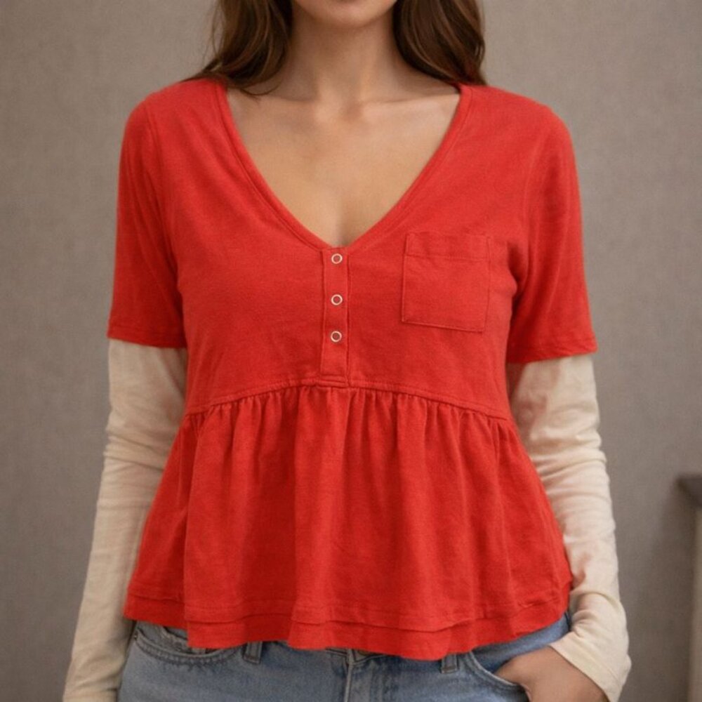 Free People Heart of Mine Colorblock Camelia top shirt size XS